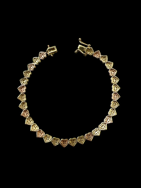 Tri-color Heart Bracelet Zirconia 7 inches, 5mm, (9.2g)